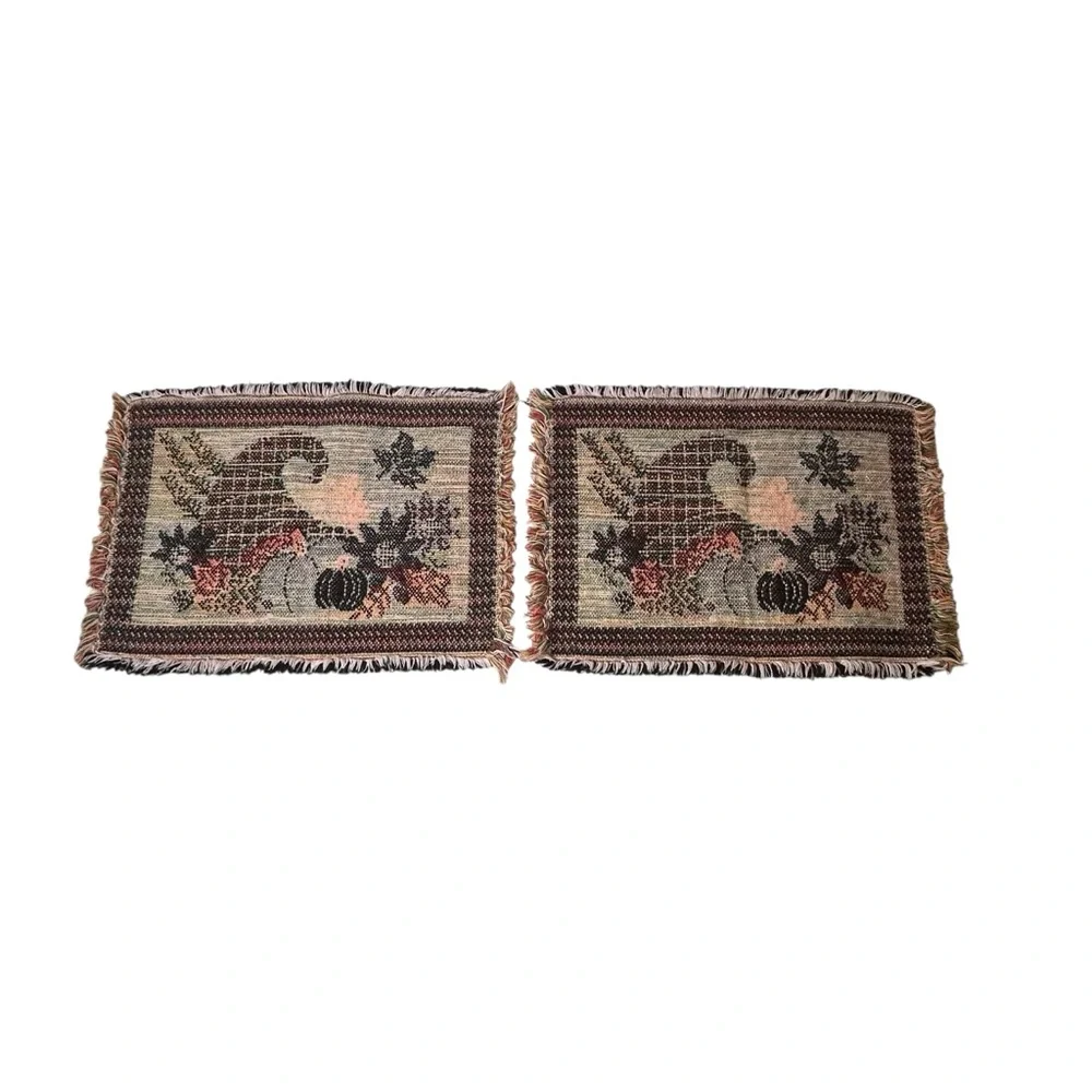 Cornucopia Tapestry Fabric Placemats Set of 4 Thanksgiving Fall Decor Pumpkin